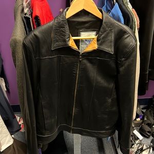 💜Mens M and R Black Leather Jacket S/M